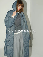 COCOBELLA Warm Nylon Long Hooded Zipper Pockets Straight Commuter Women Padded Jackets