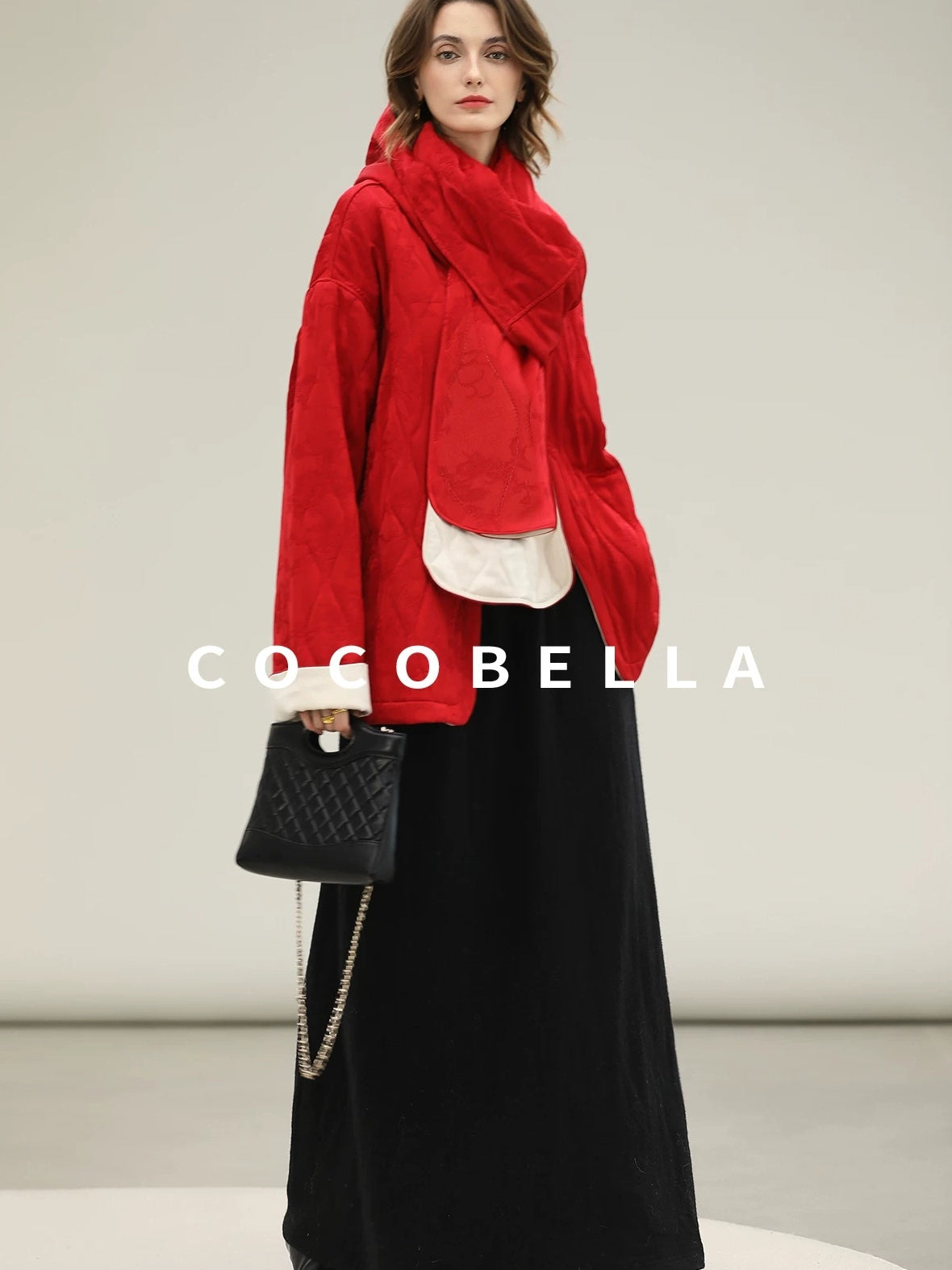 COCOBELLA Warm Pure Viscose Short Loose Fit Office Ol Long Sleeve China Red Padded Jackets