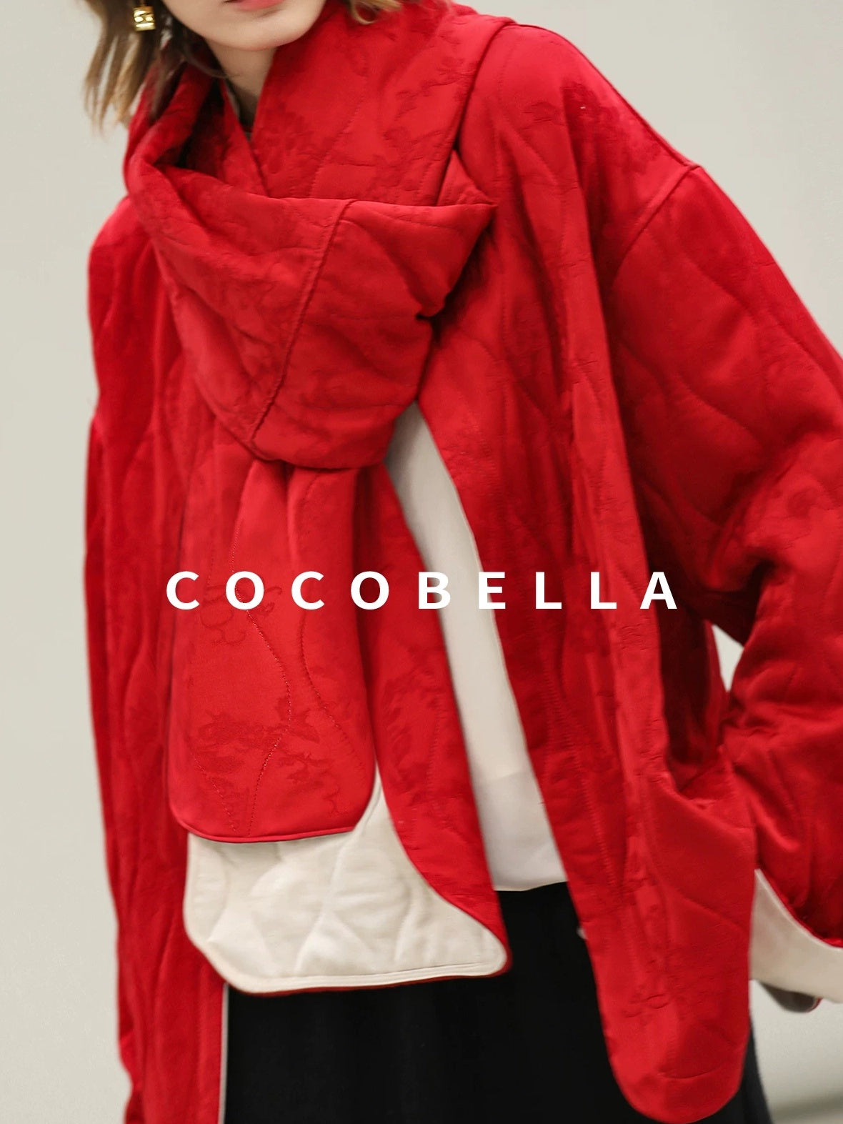 COCOBELLA Warm Pure Viscose Short Loose Fit Office Ol Long Sleeve China Red Padded Jackets