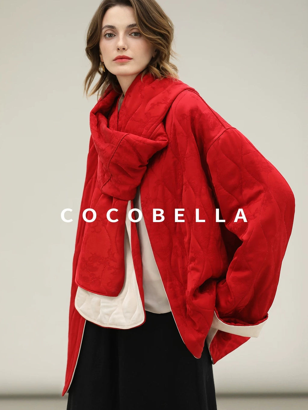 COCOBELLA Warm Pure Viscose Short Loose Fit Office Ol Long Sleeve China Red Padded Jackets