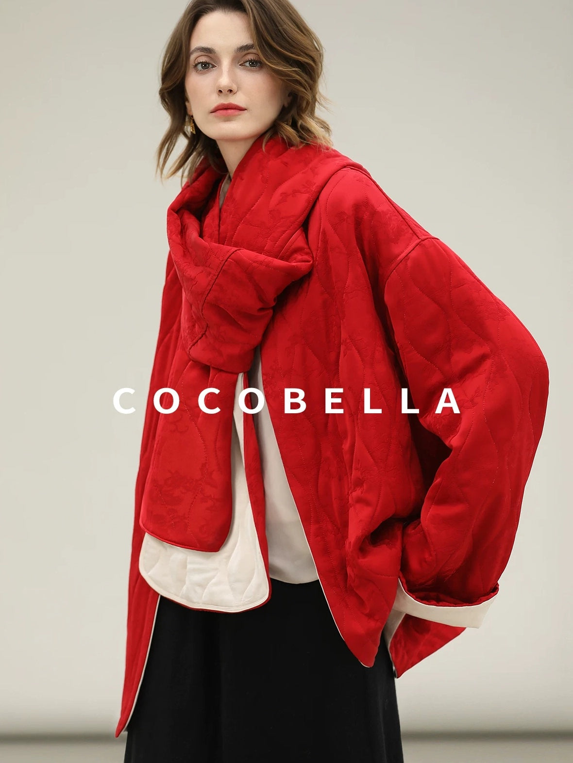 COCOBELLA Warm Pure Viscose Short Loose Fit Office Ol Long Sleeve China Red Padded Jackets