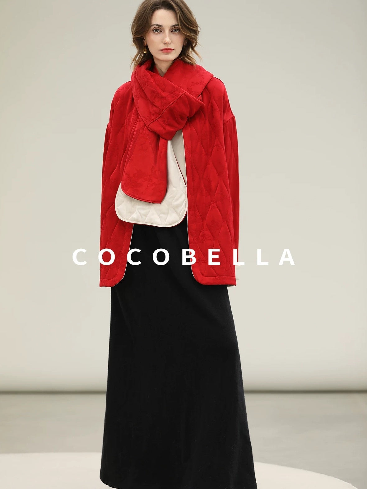 COCOBELLA Warm Pure Viscose Short Loose Fit Office Ol Long Sleeve China Red Padded Jackets