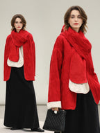COCOBELLA Warm Pure Viscose Short Loose Fit Office Ol Long Sleeve China Red Padded Jackets