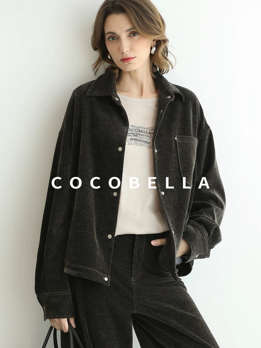 COCOBELLA Warm Relaxed Lapel Button Pocket Women Commuter Casual Polyester Jackets