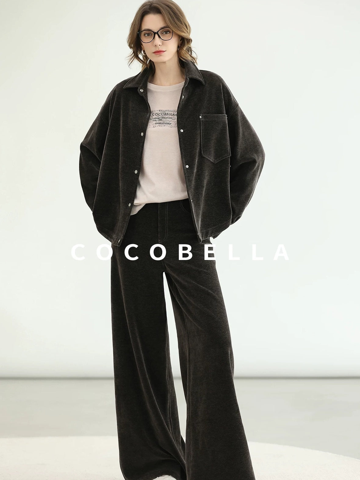 COCOBELLA Warm Relaxed Lapel Button Pocket Women Commuter Casual Polyester Jackets