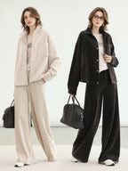 COCOBELLA Warm Relaxed Lapel Button Pocket Women Commuter Casual Polyester Jackets