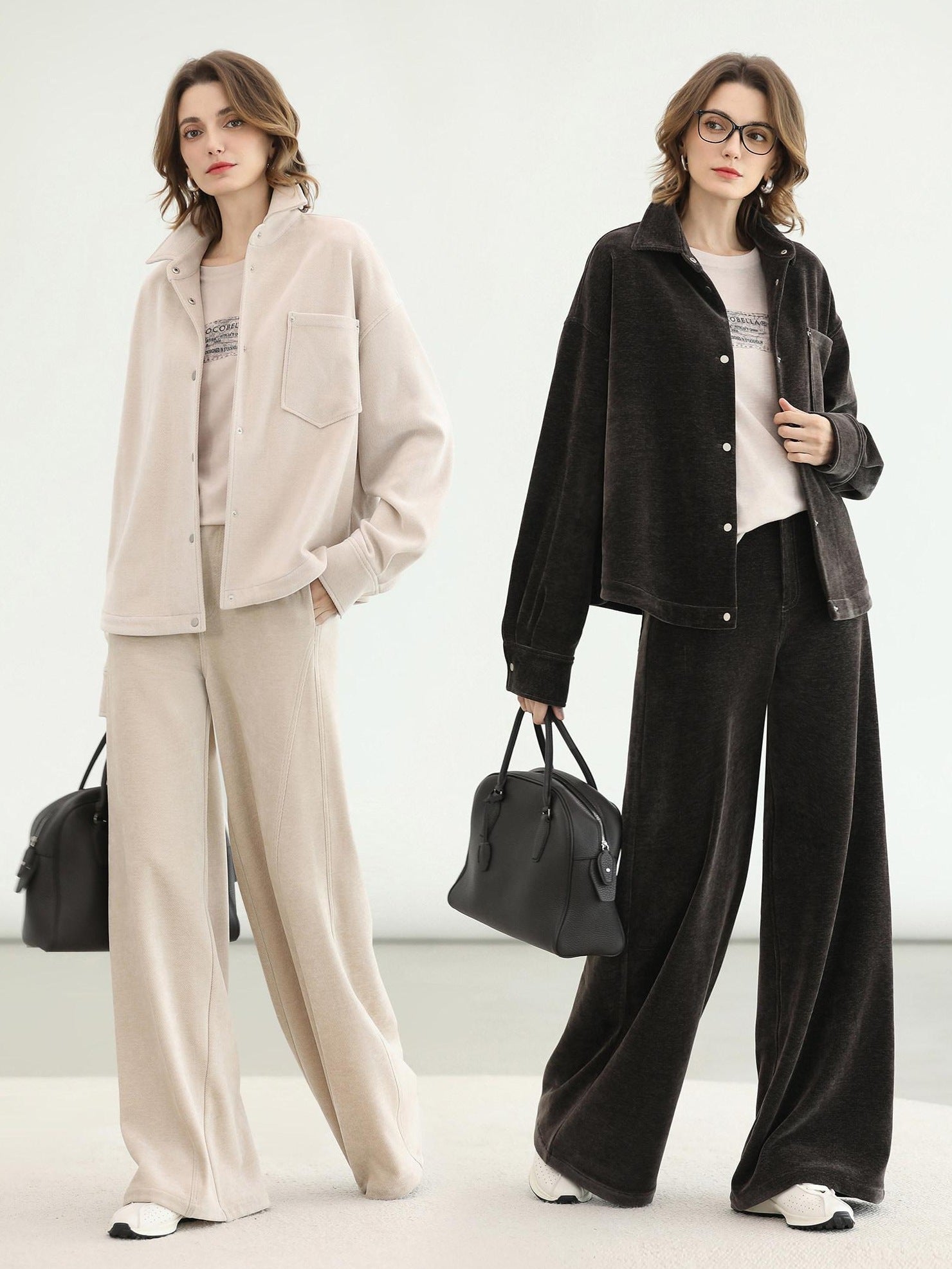 COCOBELLA Warm Relaxed Lapel Button Pocket Women Commuter Casual Polyester Jackets