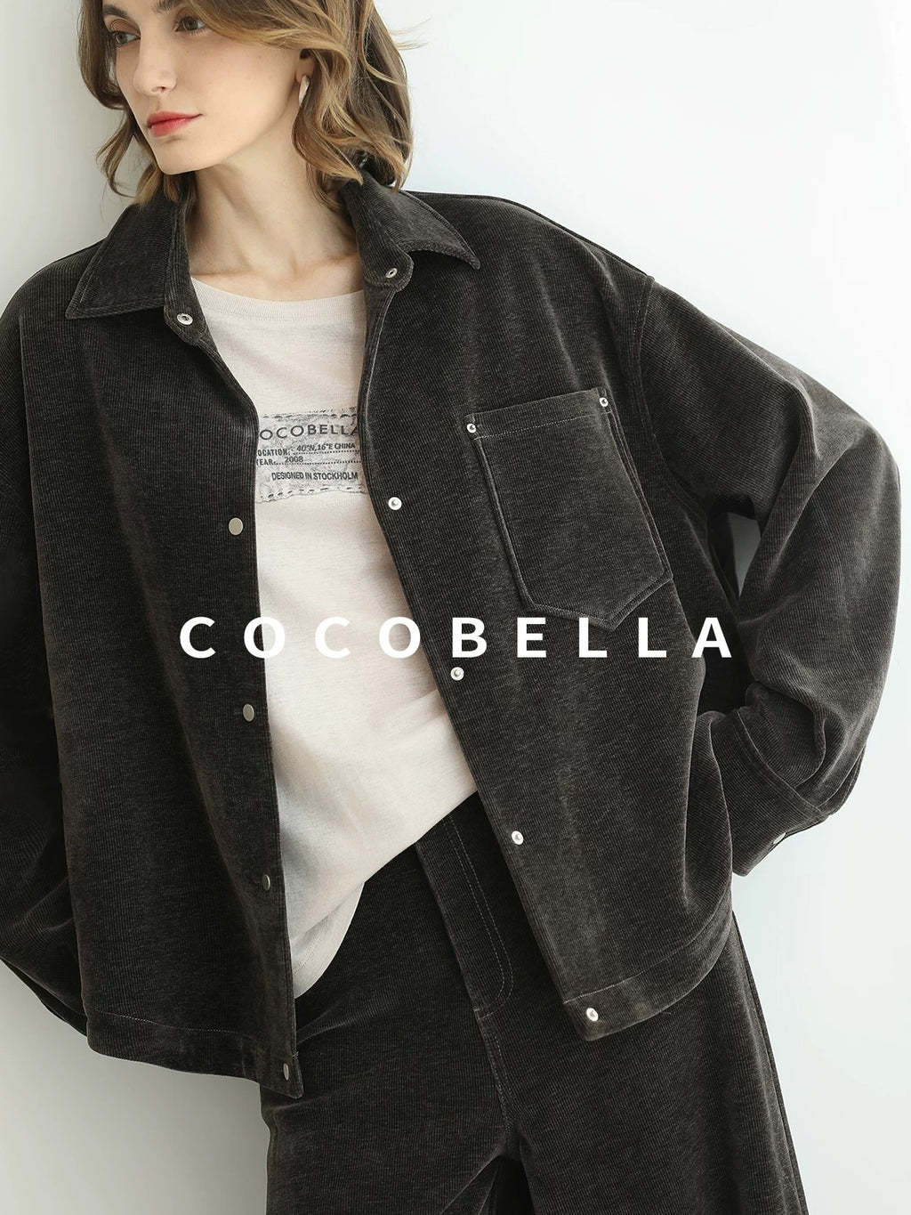 COCOBELLA Warm Relaxed Lapel Button Pocket Women Commuter Casual Polyester Jackets