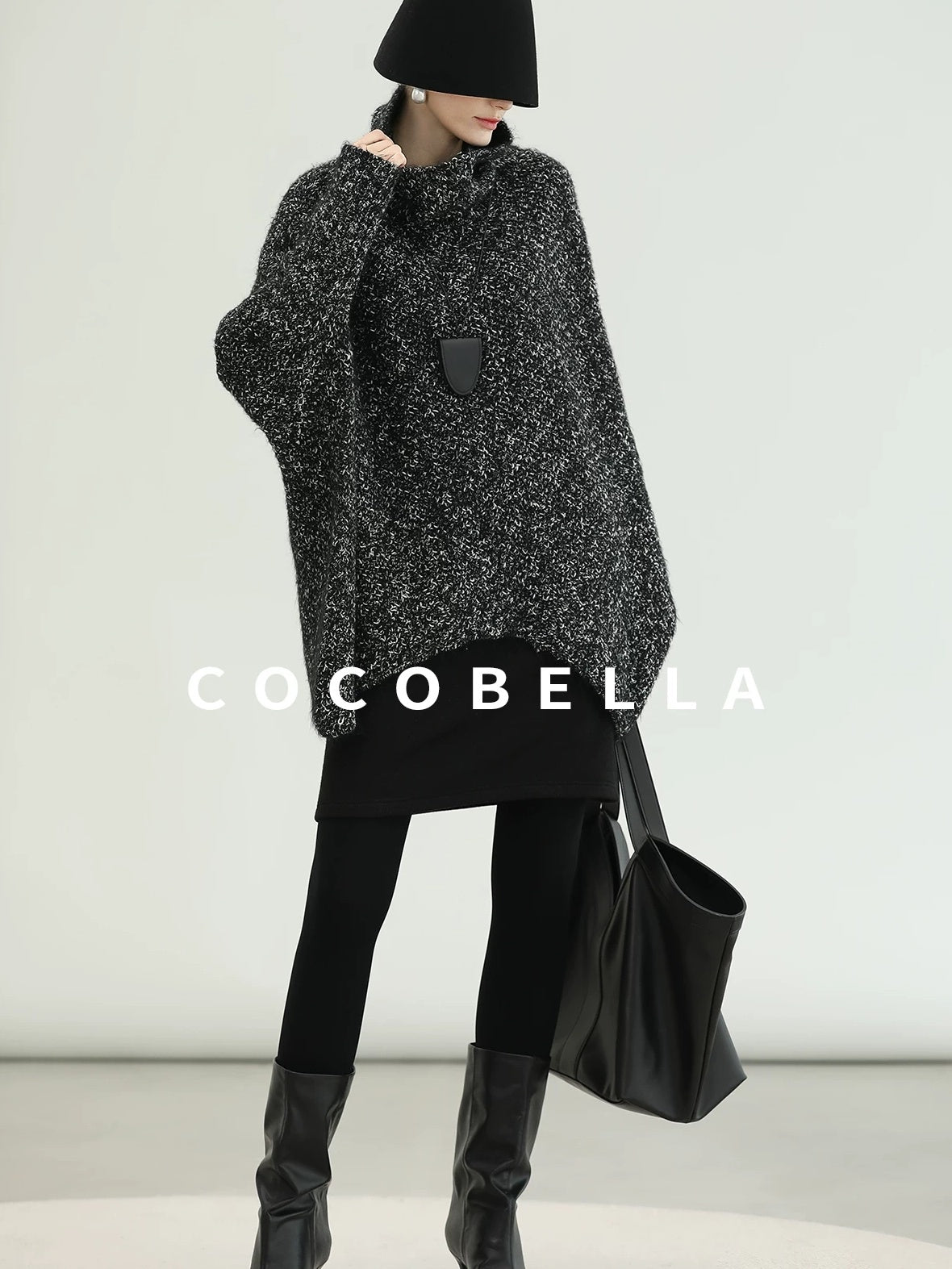 COCOBELLA Warm Shimmer Batwing Sleeve Office Women Panda Color Turtleneck Knit Sweater