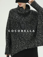 COCOBELLA Warm Shimmer Batwing Sleeve Office Women Panda Color Turtleneck Knit Sweater