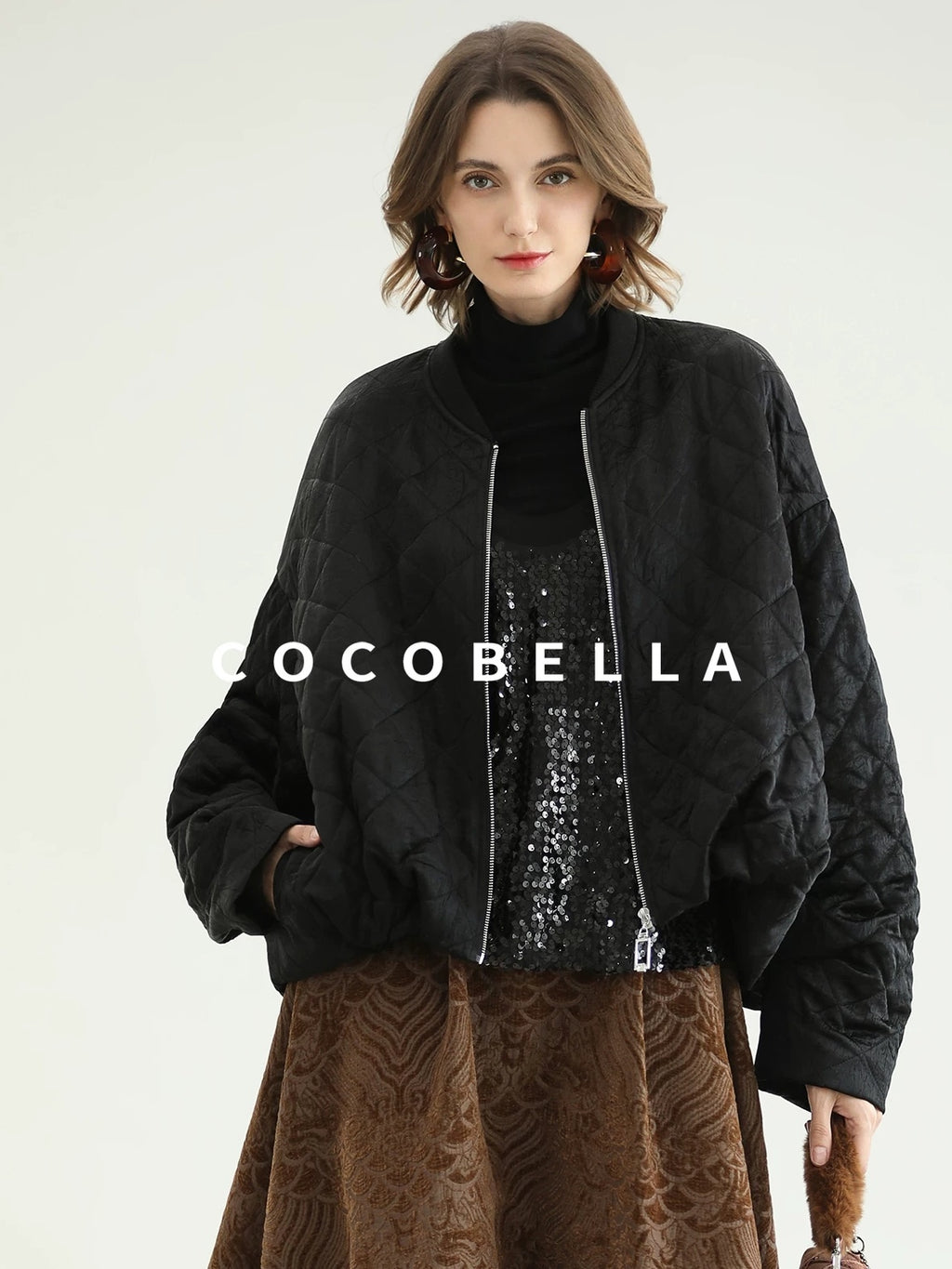 COCOBELLA Warm Short Pleated Acetate Straight Fit Street Style Black Zip Padded Jackets