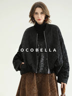 COCOBELLA Warm Short Pleated Acetate Straight Fit Street Style Black Zip Padded Jackets