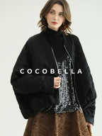COCOBELLA Warm Short Pleated Acetate Straight Fit Street Style Black Zip Padded Jackets