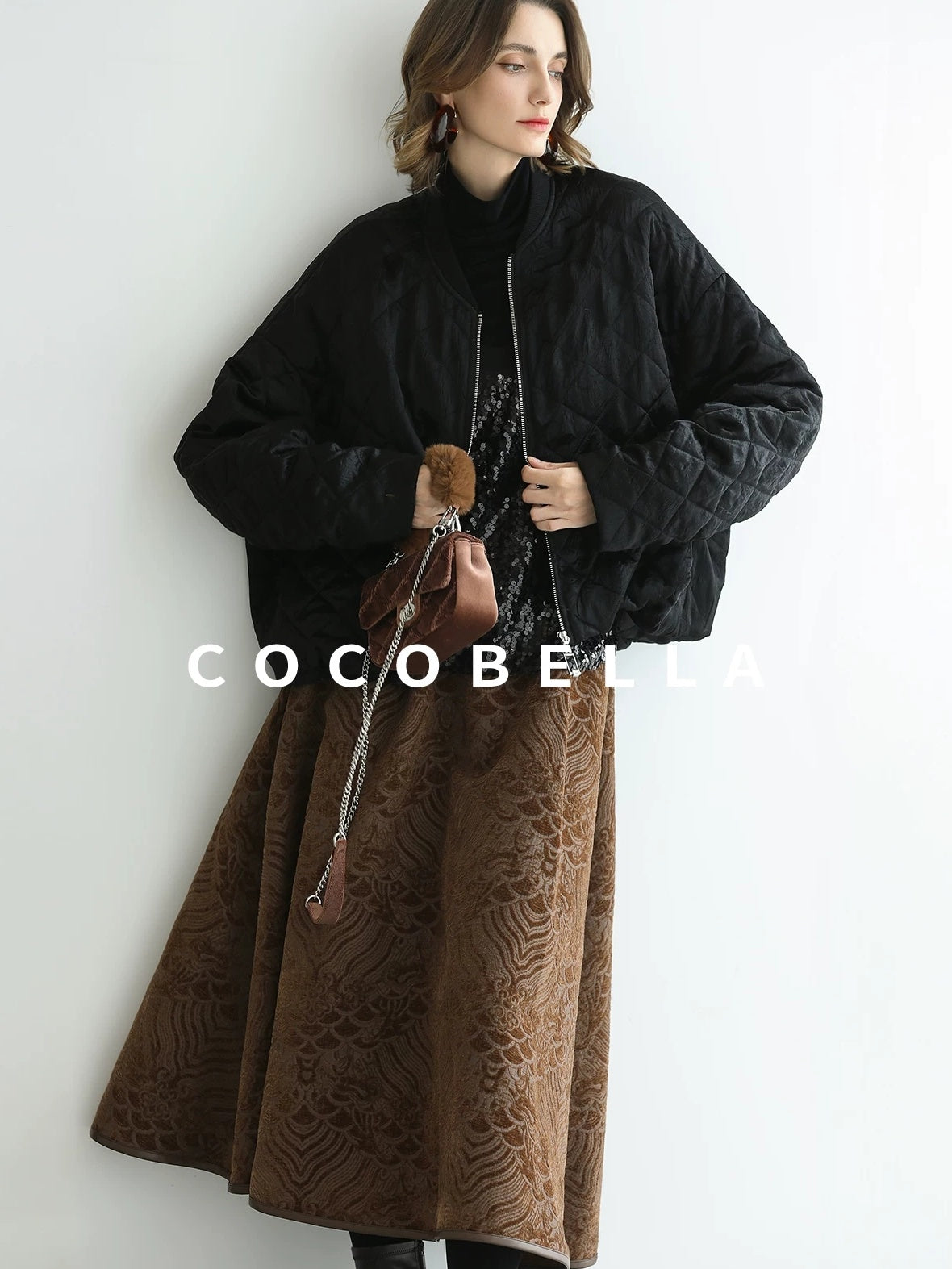 COCOBELLA Warm Short Pleated Acetate Straight Fit Street Style Black Zip Padded Jackets