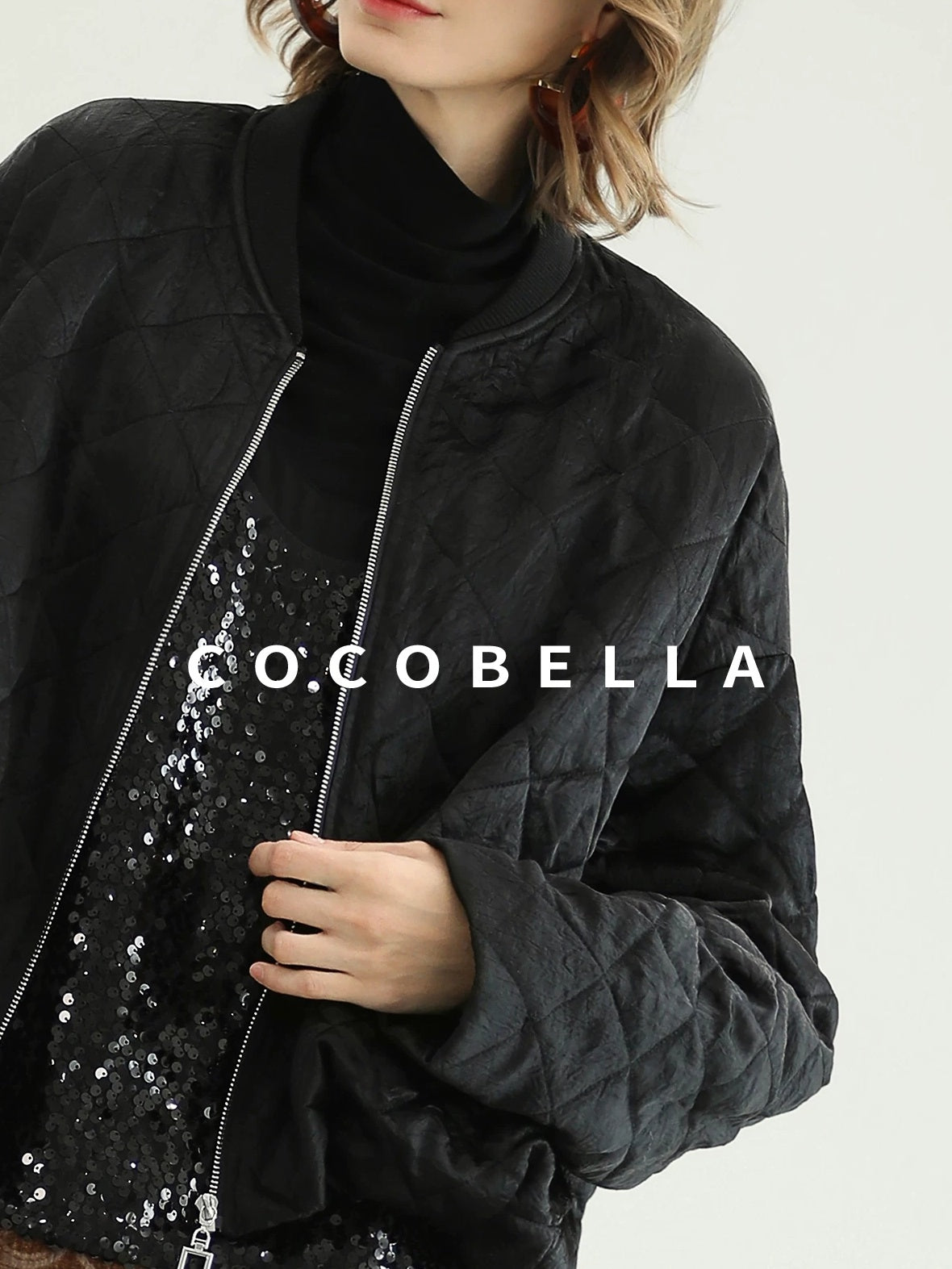 COCOBELLA Warm Short Pleated Acetate Straight Fit Street Style Black Zip Padded Jackets