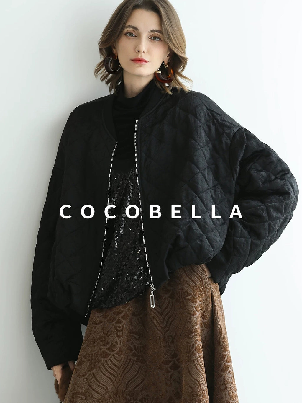 COCOBELLA Warm Short Pleated Acetate Straight Fit Street Style Black Zip Padded Jackets
