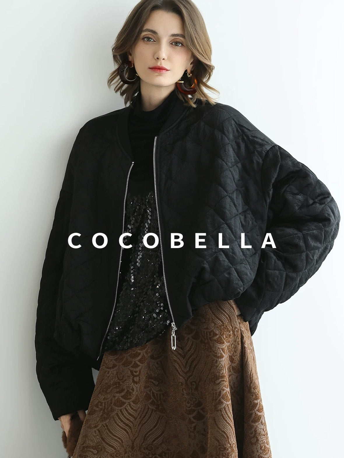 COCOBELLA Warm Short Pleated Acetate Straight Fit Street Style Black Zip Padded Jackets