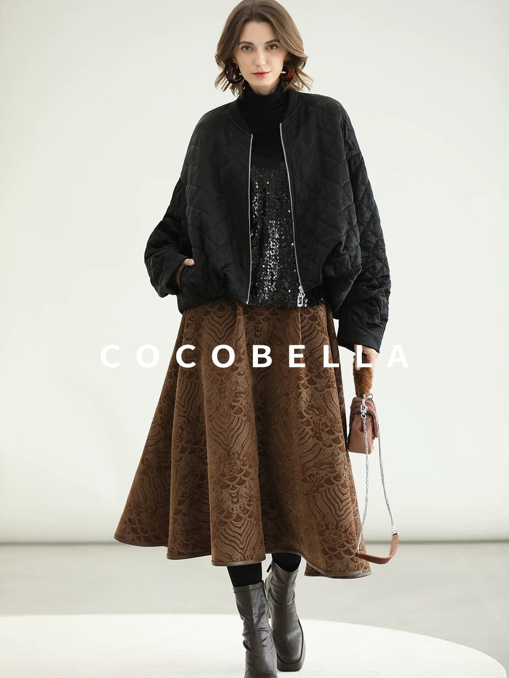 COCOBELLA Warm Short Pleated Acetate Straight Fit Street Style Black Zip Padded Jackets