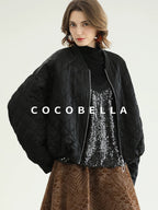 COCOBELLA Warm Short Pleated Acetate Straight Fit Street Style Black Zip Padded Jackets