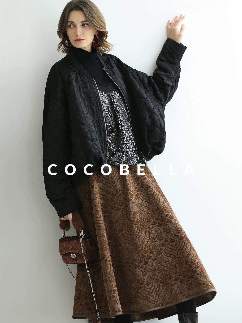 COCOBELLA Warm Short Pleated Acetate Straight Fit Street Style Black Zip Padded Jackets