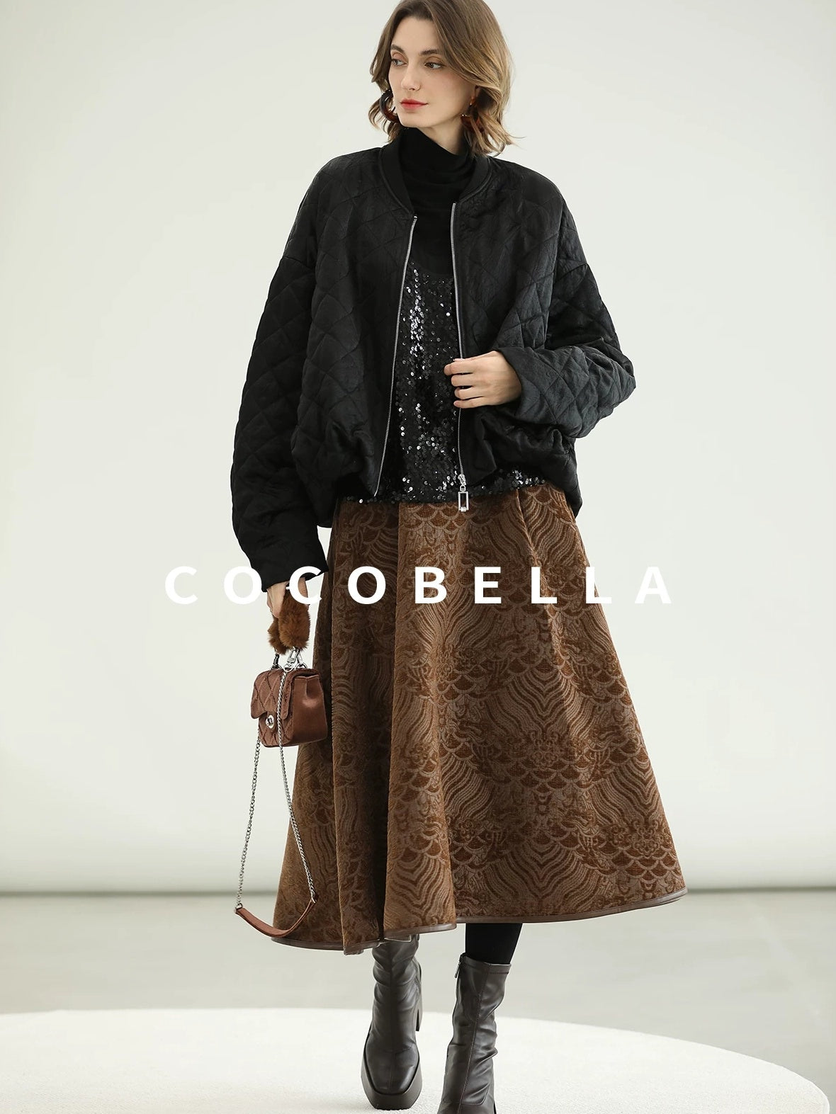 COCOBELLA Warm Short Pleated Acetate Straight Fit Street Style Black Zip Padded Jackets