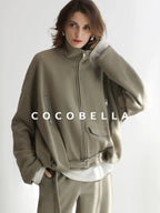 COCOBELLA Warm Thick Cotton Blend Relaxed Fit Zip Up Pocket Solid Versatile Hoodies