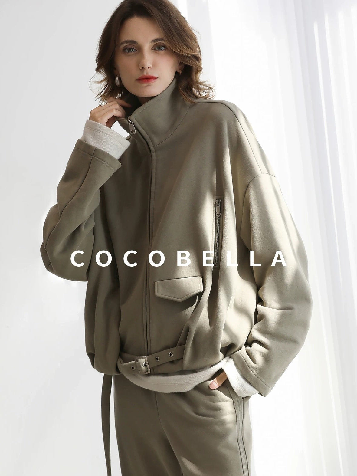 COCOBELLA Warm Thick Cotton Blend Relaxed Fit Zip Up Pocket Solid Versatile Hoodies
