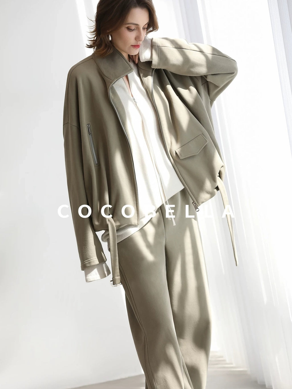 COCOBELLA Warm Thick Cotton Blend Relaxed Fit Zip Up Pocket Solid Versatile Hoodies