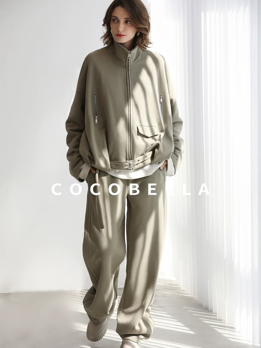 COCOBELLA Warm Thick Cotton Blend Relaxed Fit Zip Up Pocket Solid Versatile Hoodies