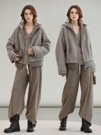 COCOBELLA Warm Thick Hooded Zip Patchwork Street Straight Fit Womens Outerwear Jackets