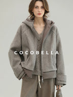 COCOBELLA Warm Thick Hooded Zip Patchwork Street Straight Fit Womens Outerwear Jackets