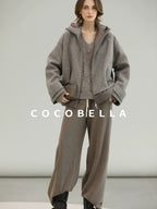 COCOBELLA Warm Thick Hooded Zip Patchwork Street Straight Fit Womens Outerwear Jackets