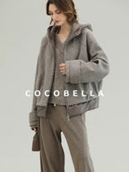 COCOBELLA Warm Thick Hooded Zip Patchwork Street Straight Fit Womens Outerwear Jackets
