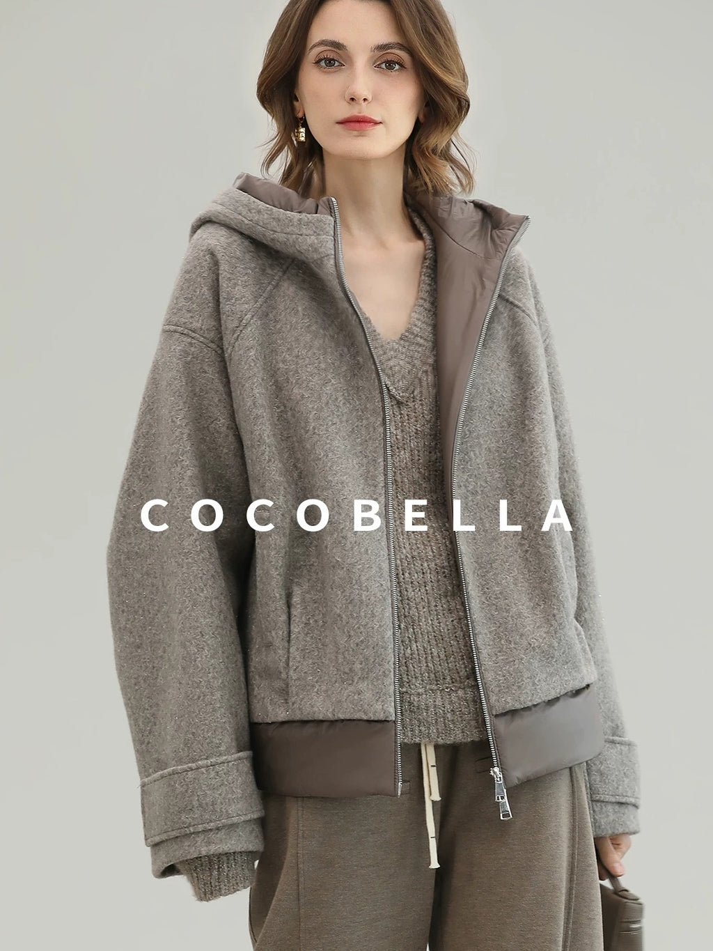 COCOBELLA Warm Thick Hooded Zip Patchwork Street Straight Fit Womens Outerwear Jackets