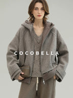 COCOBELLA Warm Thick Hooded Zip Patchwork Street Straight Fit Womens Outerwear Jackets