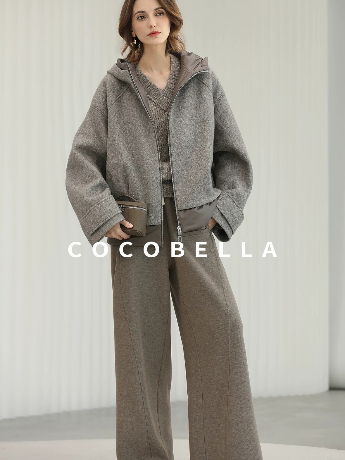 COCOBELLA Warm Thick Hooded Zip Patchwork Street Straight Fit Womens Outerwear Jackets