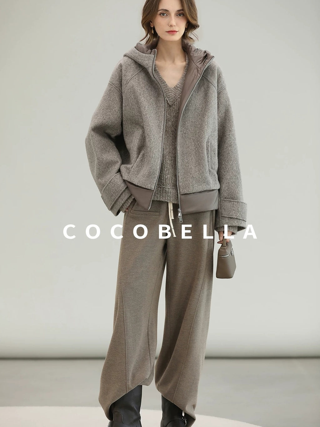 COCOBELLA Warm Thick Hooded Zip Patchwork Street Straight Fit Womens Outerwear Jackets
