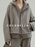 COCOBELLA Warm Thick Hooded Zip Patchwork Street Straight Fit Womens Outerwear Jackets