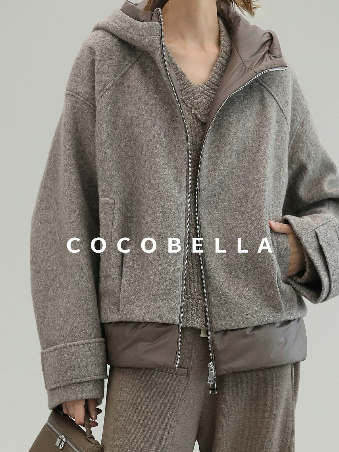 COCOBELLA Warm Thick Hooded Zip Patchwork Street Straight Fit Womens Outerwear Jackets
