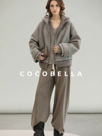 COCOBELLA Warm Thick Hooded Zip Patchwork Street Straight Fit Womens Outerwear Jackets