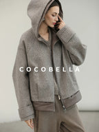 COCOBELLA Warm Thick Hooded Zip Patchwork Street Straight Fit Womens Outerwear Jackets