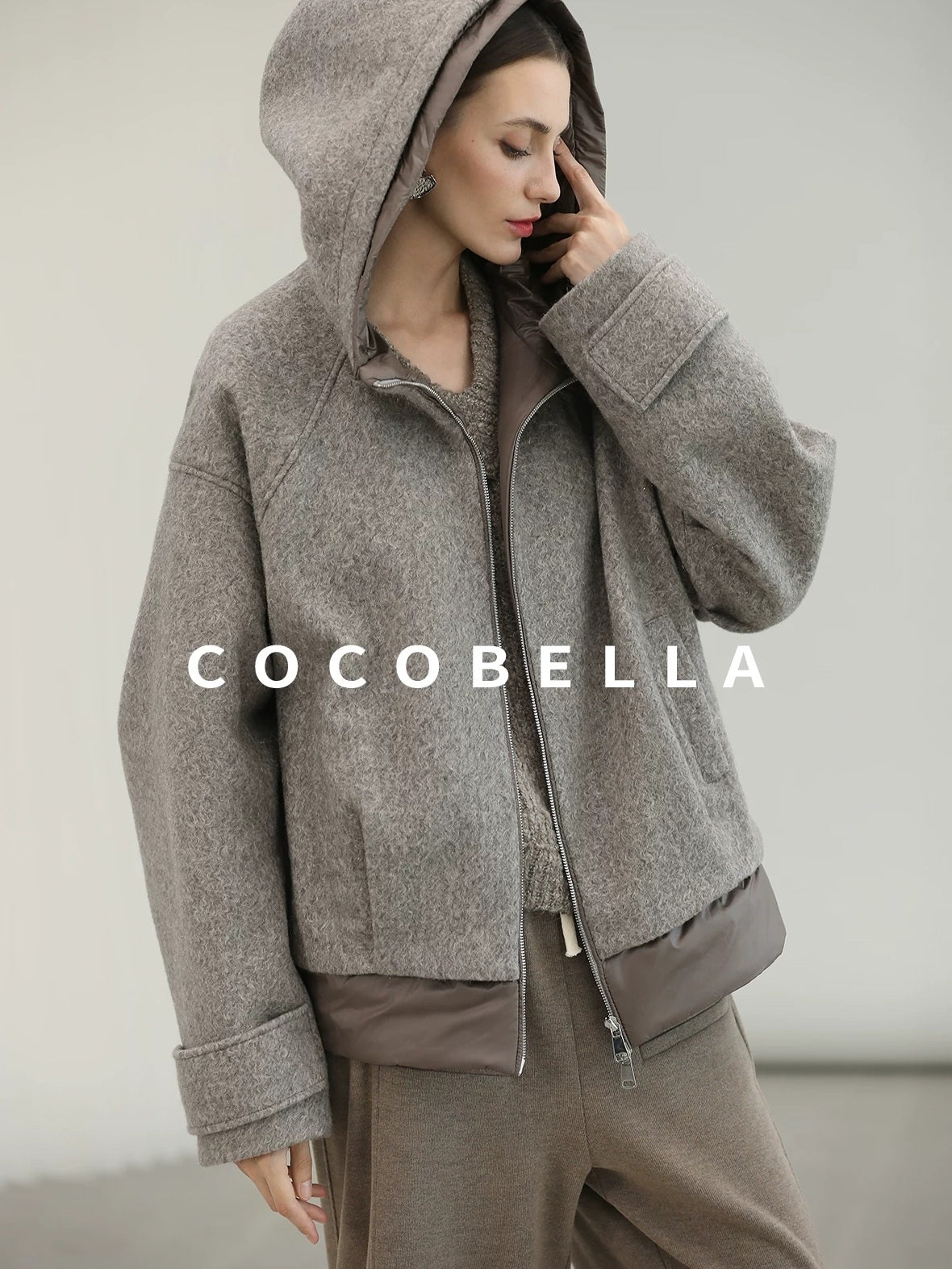 COCOBELLA Warm Thick Hooded Zip Patchwork Street Straight Fit Womens Outerwear Jackets