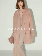 COCOBELLA Warm Thick Mid Length Elegant Commuter Straight Stand Collar Wool Overcoat Coats