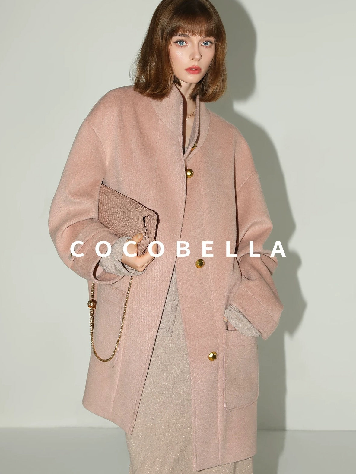COCOBELLA Warm Thick Mid Length Elegant Commuter Straight Stand Collar Wool Overcoat Coats