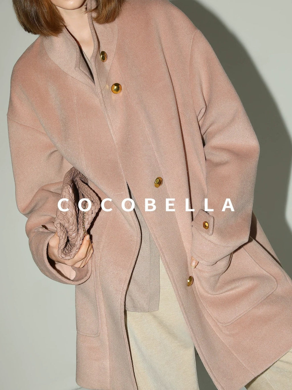 COCOBELLA Warm Thick Mid Length Elegant Commuter Straight Stand Collar Wool Overcoat Coats