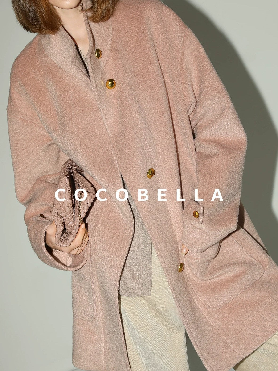 COCOBELLA Warm Thick Mid Length Elegant Commuter Straight Stand Collar Wool Overcoat Coats