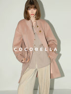 COCOBELLA Warm Thick Mid Length Elegant Commuter Straight Stand Collar Wool Overcoat Coats