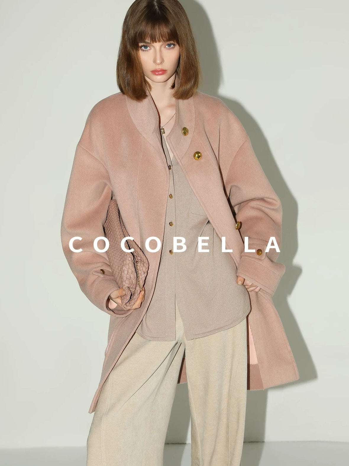 COCOBELLA Warm Thick Mid Length Elegant Commuter Straight Stand Collar Wool Overcoat Coats
