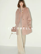 COCOBELLA Warm Thick Mid Length Elegant Commuter Straight Stand Collar Wool Overcoat Coats