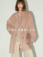 COCOBELLA Warm Thick Mid Length Elegant Commuter Straight Stand Collar Wool Overcoat Coats